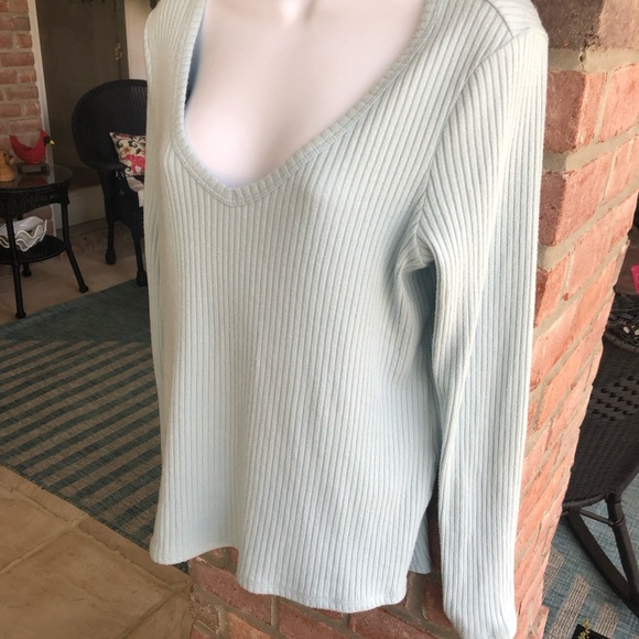 AMERICAN EAGLE Light Blue Soft L/S Top Sweater V Neck Ribbed Medium - Picture 4 of 7